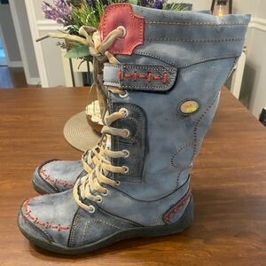 TMA Women's Leather Casual Plat Knee Boots Plush Faux Fur Lining